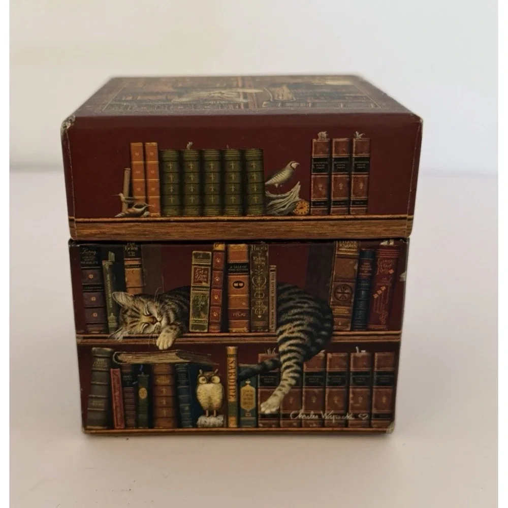 Vintage Frederick The Literate Charles Wysocki Cat Kitten Library Storage Box